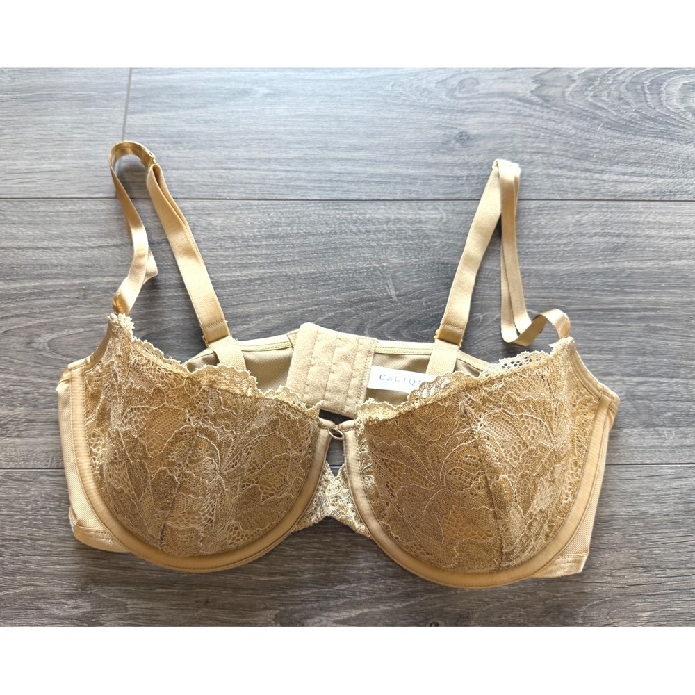 Cacique Lace Balconette Bra 36DDD Gold Tan Floral Intimates Lingerie Underwire